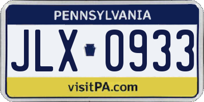 PA license plate JLX0933