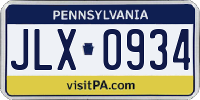 PA license plate JLX0934