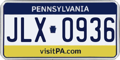 PA license plate JLX0936