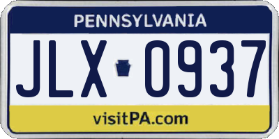 PA license plate JLX0937