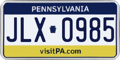 PA license plate JLX0985