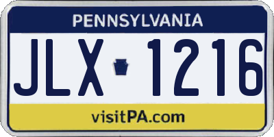 PA license plate JLX1216
