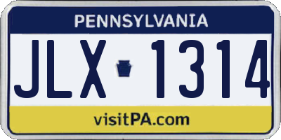 PA license plate JLX1314