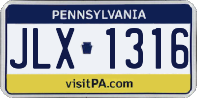 PA license plate JLX1316