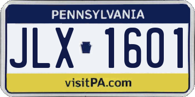 PA license plate JLX1601
