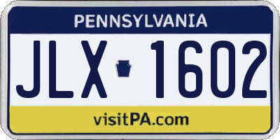 PA license plate JLX1602
