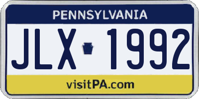 PA license plate JLX1992