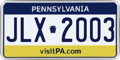 PA license plate JLX2003