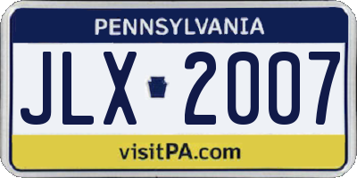 PA license plate JLX2007
