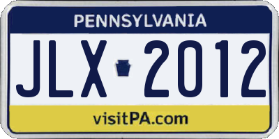 PA license plate JLX2012