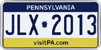 PA license plate JLX2013