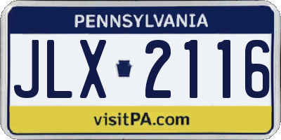 PA license plate JLX2116