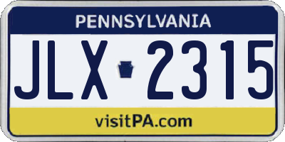 PA license plate JLX2315