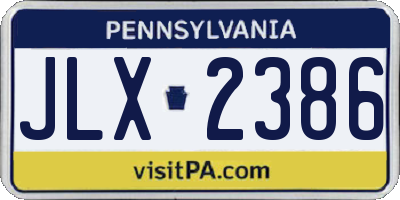 PA license plate JLX2386
