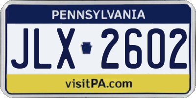 PA license plate JLX2602