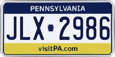 PA license plate JLX2986