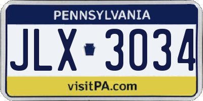 PA license plate JLX3034