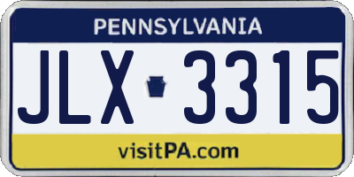 PA license plate JLX3315
