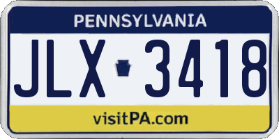 PA license plate JLX3418