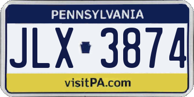 PA license plate JLX3874