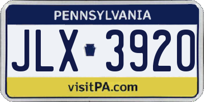 PA license plate JLX3920