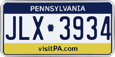 PA license plate JLX3934