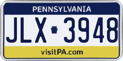 PA license plate JLX3948