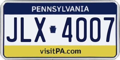 PA license plate JLX4007