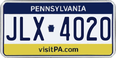 PA license plate JLX4020