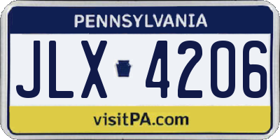 PA license plate JLX4206