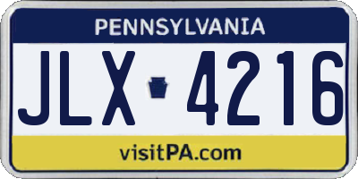 PA license plate JLX4216