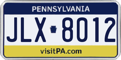 PA license plate JLX8012