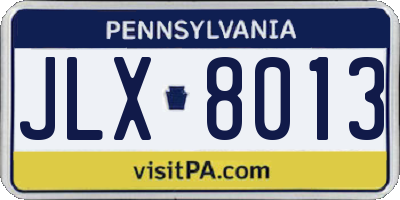 PA license plate JLX8013