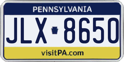 PA license plate JLX8650