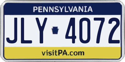 PA license plate JLY4072