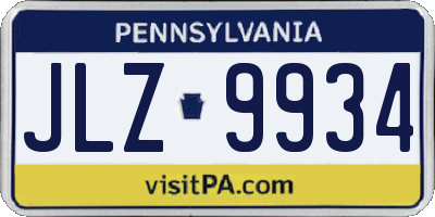 PA license plate JLZ9934