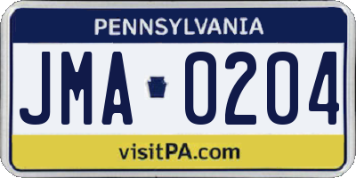 PA license plate JMA0204