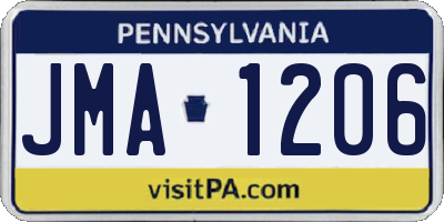 PA license plate JMA1206