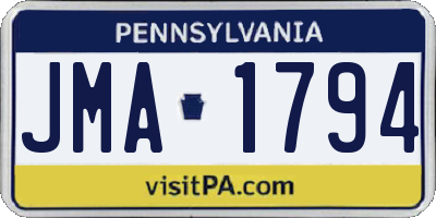 PA license plate JMA1794