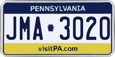 PA license plate JMA3020