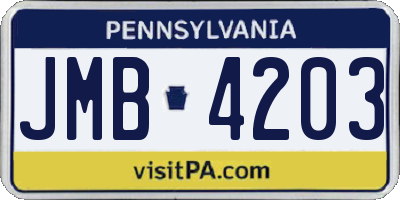 PA license plate JMB4203