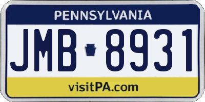 PA license plate JMB8931