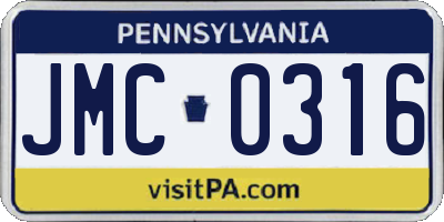 PA license plate JMC0316