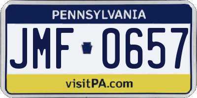 PA license plate JMF0657