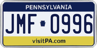 PA license plate JMF0996