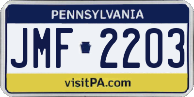 PA license plate JMF2203