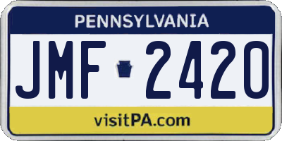 PA license plate JMF2420