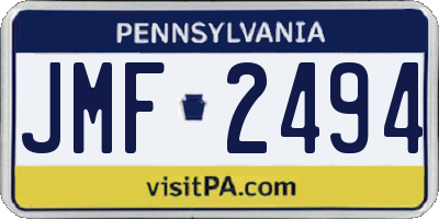 PA license plate JMF2494