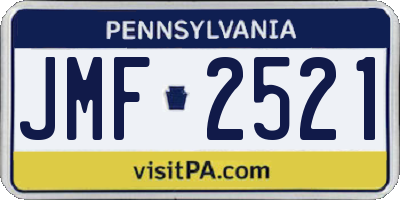 PA license plate JMF2521