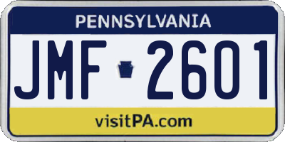 PA license plate JMF2601